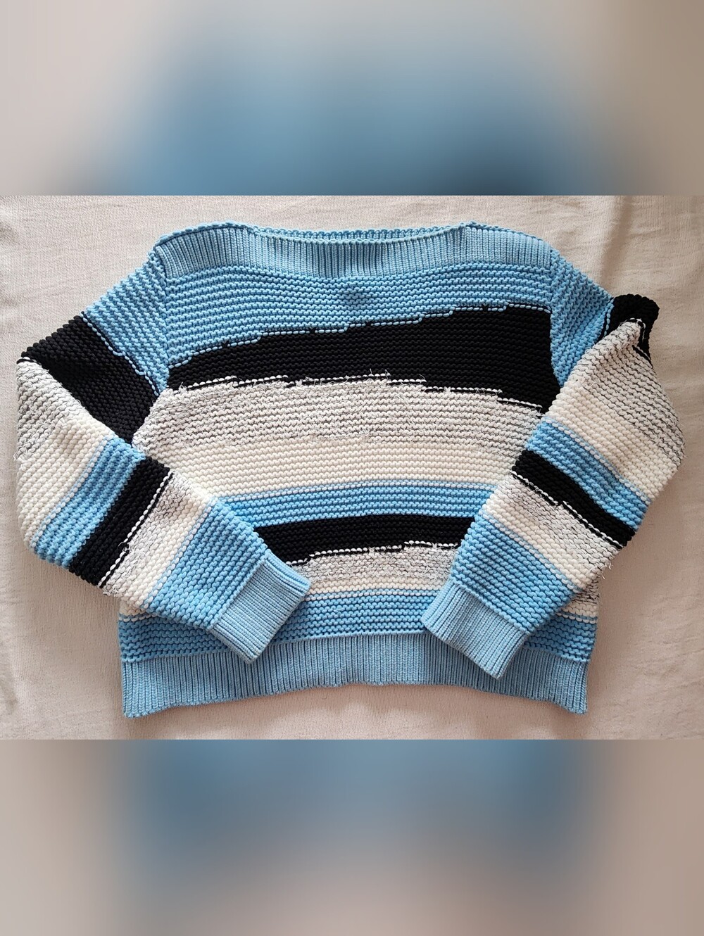 Marc Cain Chunky Knit Colorblock Sweater Blue Striped Size N4 US M Medium